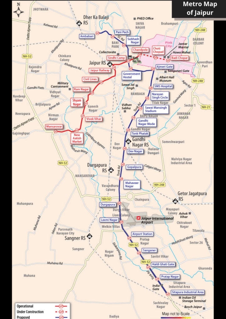 Map of Jaipur . Metro